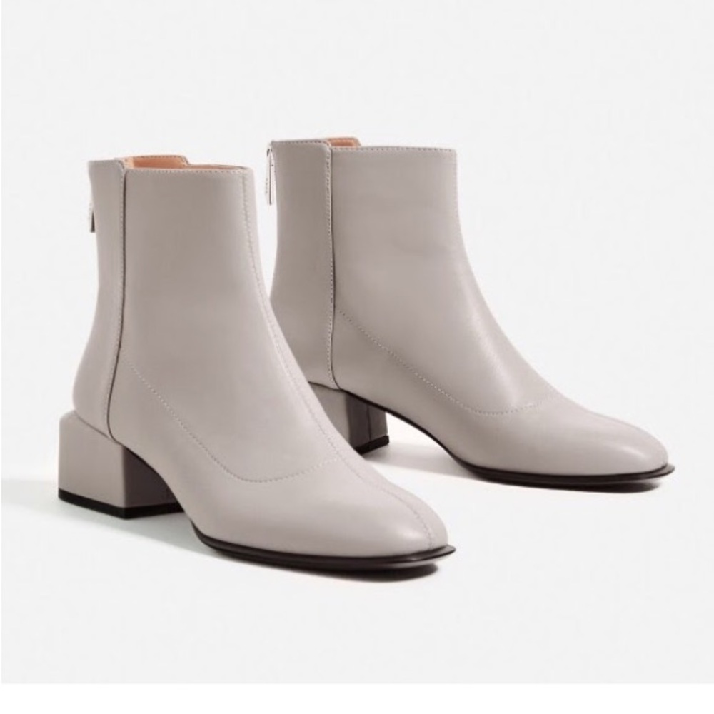 Zara TRF cube heel ankle boots (light grey) - Picture 2 of 12